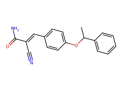 (2E)-2-cyano-3-[4-(1-phenylethoxy)phenyl]prop-2-enamide structure