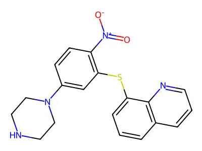8-[(2-Nitro-5-piperazin-1-ylphenyl)thio]quinoline structure