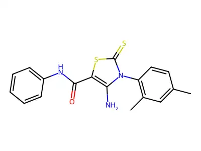 4-amino-3-(2,4-dimethylphenyl)-N-phenyl-2-sulfanylidene-1,3-thiazole-5-carboxamide structure