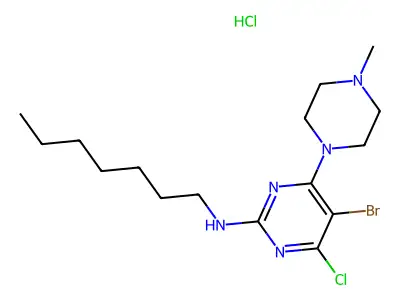 2-Pyrimidinamine, 5-bromo-4-chloro-N-heptyl-6-(4-methyl-1-piperazinyl)-, hydrochloride structure