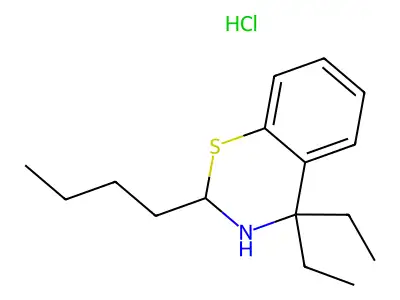 2-Butyl-4,4-diethyl-3,4-dihydro-2H-1,3-benzothiazine--hydrogen chloride (1/1) structure