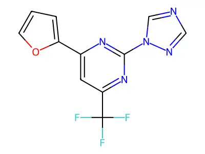 4-(Furan-2-yl)-2-(1H-1,2,4-triazol-1-yl)-6-(trifluoromethyl)pyrimidine structure