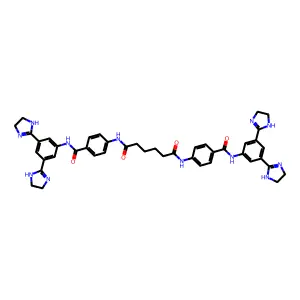 N,N'-bis[4-[[3,5-bis(4,5-dihydro-1H-imidazol-2-yl)phenyl]carbamoyl]phenyl]hexanediamide structure
