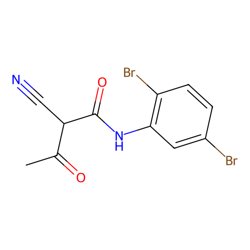 2-cyano-N-(2,5-dibromophenyl)-3-oxobutanamide structure