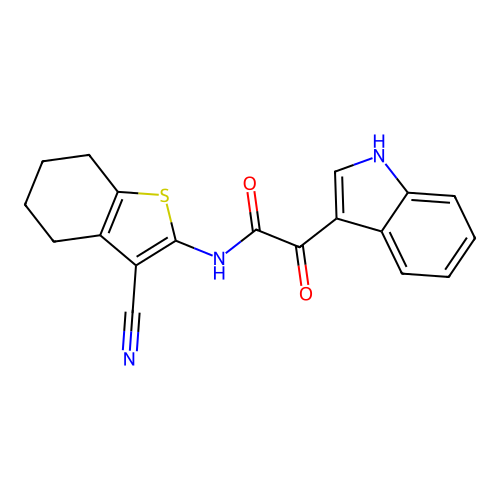 N-(3-cyano-4,5,6,7-tetrahydro-1-benzothiophen-2-yl)-2-(1H-indol-3-yl)-2-oxoacetamide structure