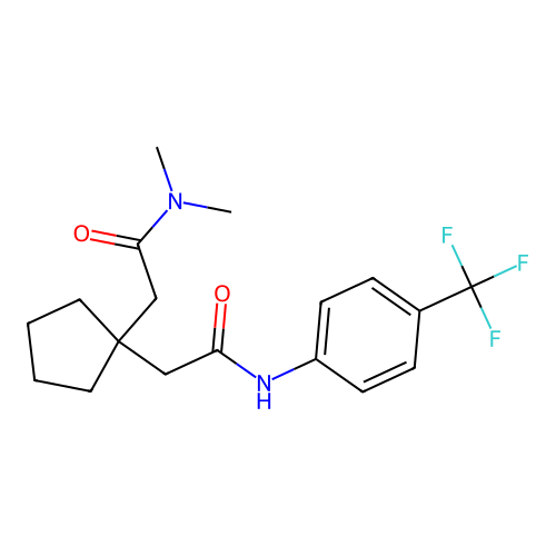 2-[1-[2-(dimethylamino)-2-oxoethyl]cyclopentyl]-N-[4-(trifluoromethyl)phenyl]acetamide structure