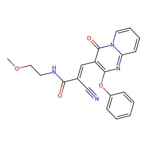 (2E)-2-cyano-N-(2-methoxyethyl)-3-(4-oxo-2-phenoxy-4H-pyrido[1,2-a]pyrimidin-3-yl)prop-2-enamide structure