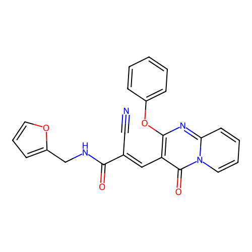 (2E)-2-cyano-N-(furan-2-ylmethyl)-3-(4-oxo-2-phenoxy-4H-pyrido[1,2-a]pyrimidin-3-yl)prop-2-enamide structure
