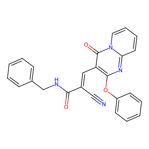 (2E)-N-benzyl-2-cyano-3-(4-oxo-2-phenoxy-4H-pyrido[1,2-a]pyrimidin-3-yl)prop-2-enamide structure