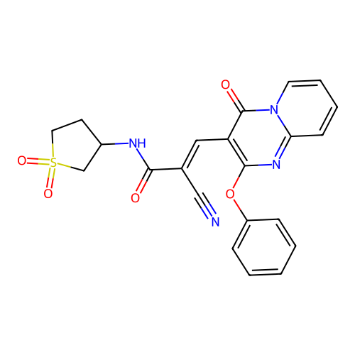 (2E)-2-cyano-N-(1,1-dioxidotetrahydrothiophen-3-yl)-3-(4-oxo-2-phenoxy-4H-pyrido[1,2-a]pyrimidin-3-yl)prop-2-enamide structure
