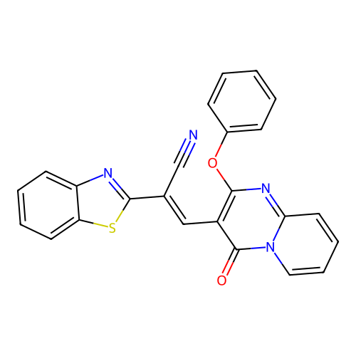 (2E)-2-(1,3-benzothiazol-2-yl)-3-(4-oxo-2-phenoxy-4H-pyrido[1,2-a]pyrimidin-3-yl)prop-2-enenitrile structure