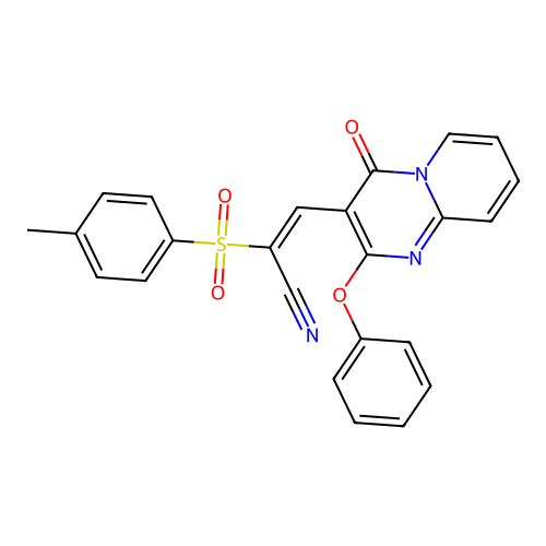 (E)-3-(4-oxo-2-phenoxy-4H-pyrido[1,2-a]pyrimidin-3-yl)-2-tosylacrylonitrile structure