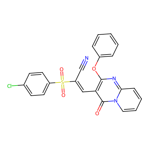 (2E)-2-(4-CHLOROBENZENESULFONYL)-3-{4-OXO-2-PHENOXY-4H-PYRIDO[1,2-A]PYRIMIDIN-3-YL}PROP-2-ENENITRILE structure