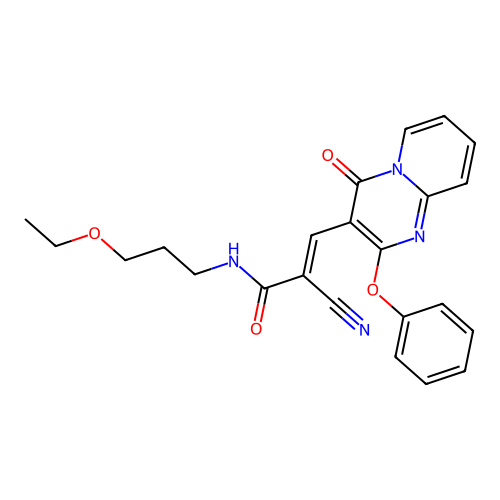 (2E)-2-cyano-N-(3-ethoxypropyl)-3-(4-oxo-2-phenoxy-4H-pyrido[1,2-a]pyrimidin-3-yl)prop-2-enamide structure