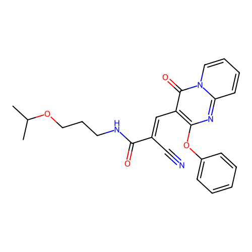 (2E)-2-cyano-3-(4-oxo-2-phenoxy-4H-pyrido[1,2-a]pyrimidin-3-yl)-N-[3-(propan-2-yloxy)propyl]prop-2-enamide structure