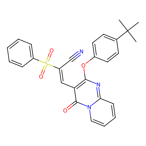 (2E)-2-(BENZENESULFONYL)-3-[2-(4-TERT-BUTYLPHENOXY)-4-OXO-4H-PYRIDO[1,2-A]PYRIMIDIN-3-YL]PROP-2-ENENITRILE structure