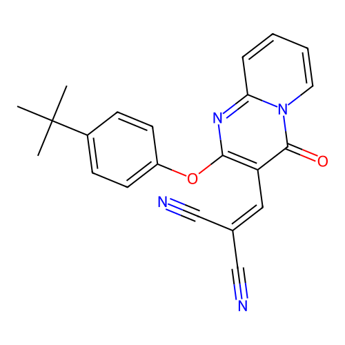 2-[[2-(4-tert-butylphenoxy)-4-oxopyrido[1,2-a]pyrimidin-3-yl]methylidene]propanedinitrile structure