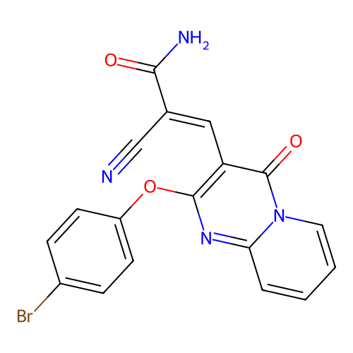 (2E)-3-[2-(4-bromophenoxy)-4-oxo-4H-pyrido[1,2-a]pyrimidin-3-yl]-2-cyanoprop-2-enamide structure