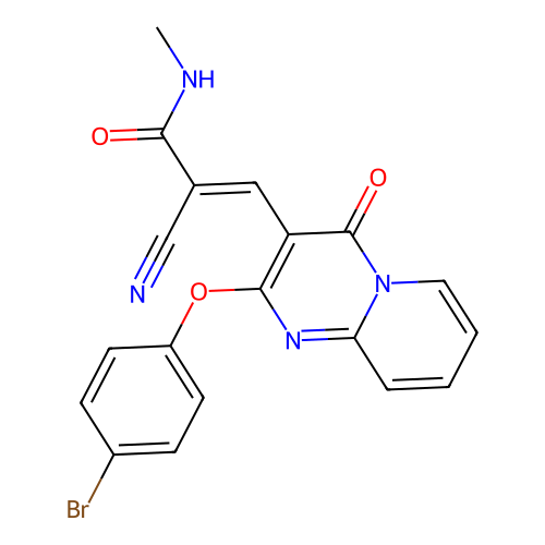 (2E)-3-[2-(4-bromophenoxy)-4-oxo-4H-pyrido[1,2-a]pyrimidin-3-yl]-2-cyano-N-methylprop-2-enamide structure