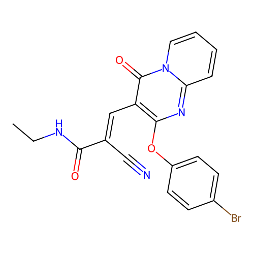 (2E)-3-[2-(4-bromophenoxy)-4-oxo-4H-pyrido[1,2-a]pyrimidin-3-yl]-2-cyano-N-ethylprop-2-enamide structure