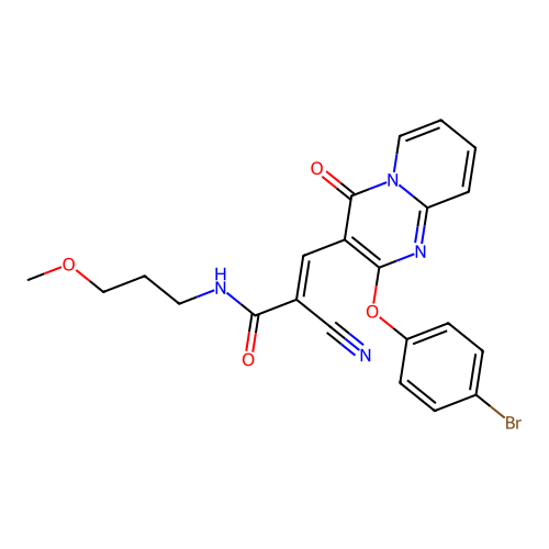 (2E)-3-[2-(4-bromophenoxy)-4-oxo-4H-pyrido[1,2-a]pyrimidin-3-yl]-2-cyano-N-(3-methoxypropyl)prop-2-enamide structure