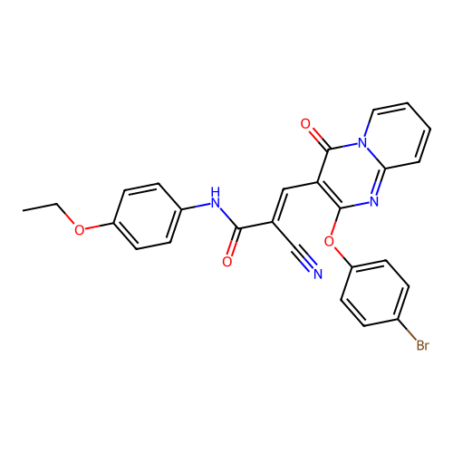 (2E)-3-[2-(4-bromophenoxy)-4-oxo-4H-pyrido[1,2-a]pyrimidin-3-yl]-2-cyano-N-(4-ethoxyphenyl)prop-2-enamide structure