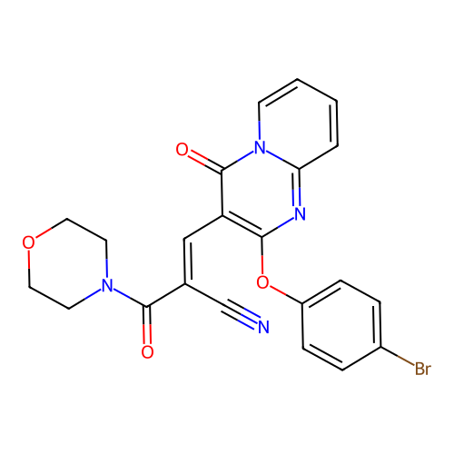 (2E)-3-[2-(4-bromophenoxy)-4-oxo-4H-pyrido[1,2-a]pyrimidin-3-yl]-2-(morpholin-4-ylcarbonyl)prop-2-enenitrile structure