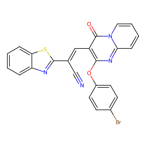 (2E)-2-(1,3-benzothiazol-2-yl)-3-[2-(4-bromophenoxy)-4-oxo-4H-pyrido[1,2-a]pyrimidin-3-yl]prop-2-enenitrile structure
