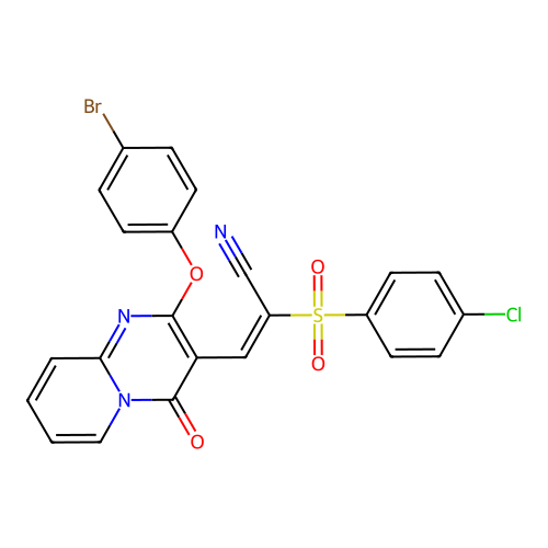 (2E)-3-[2-(4-bromophenoxy)-4-oxo-4H-pyrido[1,2-a]pyrimidin-3-yl]-2-[(4-chlorophenyl)sulfonyl]prop-2-enenitrile structure