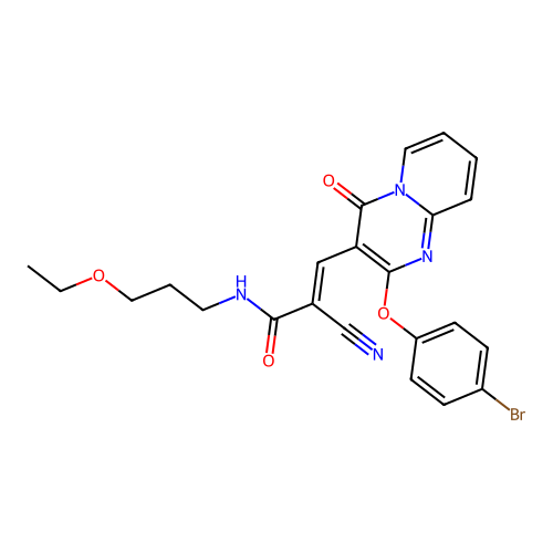 (2E)-3-[2-(4-bromophenoxy)-4-oxo-4H-pyrido[1,2-a]pyrimidin-3-yl]-2-cyano-N-(3-ethoxypropyl)prop-2-enamide structure