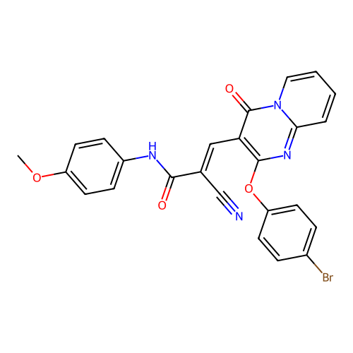 (2E)-3-[2-(4-bromophenoxy)-4-oxo-4H-pyrido[1,2-a]pyrimidin-3-yl]-2-cyano-N-(4-methoxyphenyl)prop-2-enamide structure