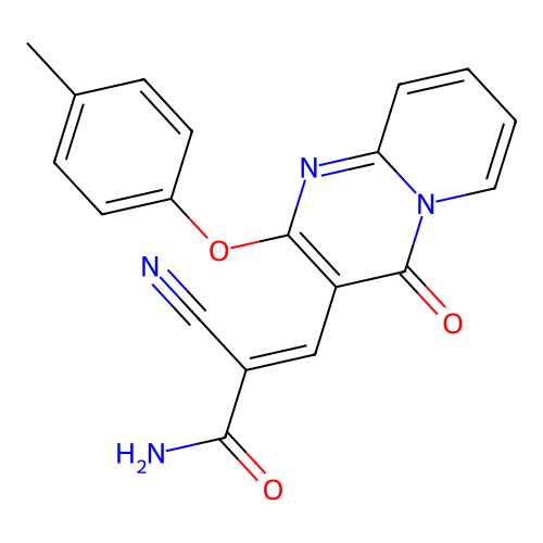 (2E)-2-cyano-3-[2-(4-methylphenoxy)-4-oxo-4H-pyrido[1,2-a]pyrimidin-3-yl]prop-2-enamide structure