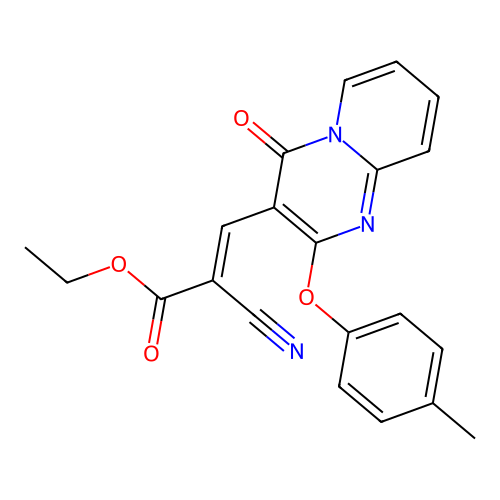 ethyl (2E)-2-cyano-3-[2-(4-methylphenoxy)-4-oxo-4H-pyrido[1,2-a]pyrimidin-3-yl]prop-2-enoate structure