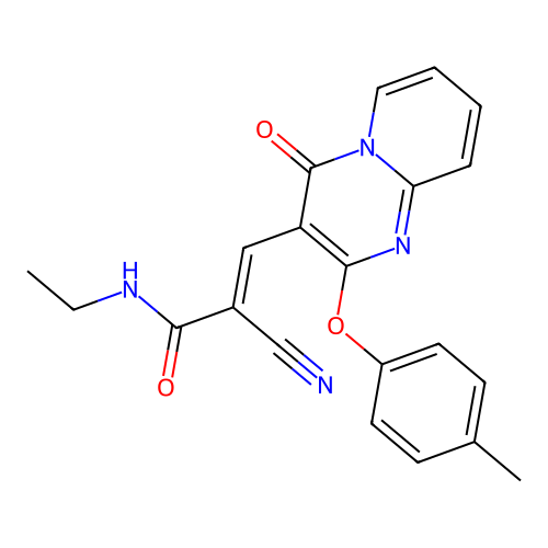 (2E)-2-cyano-N-ethyl-3-[2-(4-methylphenoxy)-4-oxo-4H-pyrido[1,2-a]pyrimidin-3-yl]prop-2-enamide structure