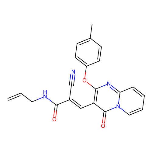 (2E)-2-cyano-3-[2-(4-methylphenoxy)-4-oxo-4H-pyrido[1,2-a]pyrimidin-3-yl]-N-(prop-2-en-1-yl)prop-2-enamide structure