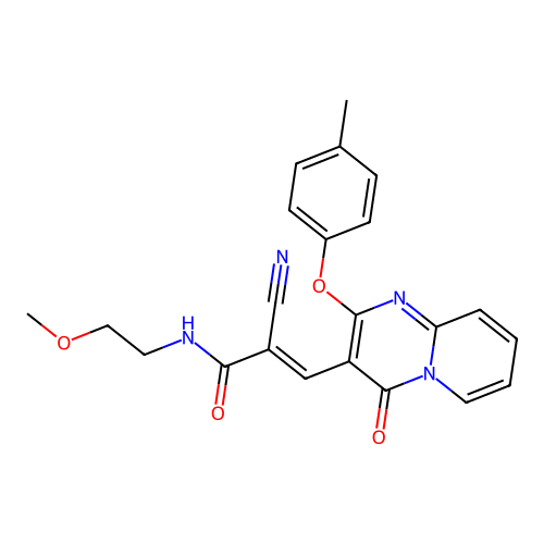 (2E)-2-cyano-N-(2-methoxyethyl)-3-[2-(4-methylphenoxy)-4-oxo-4H-pyrido[1,2-a]pyrimidin-3-yl]prop-2-enamide structure