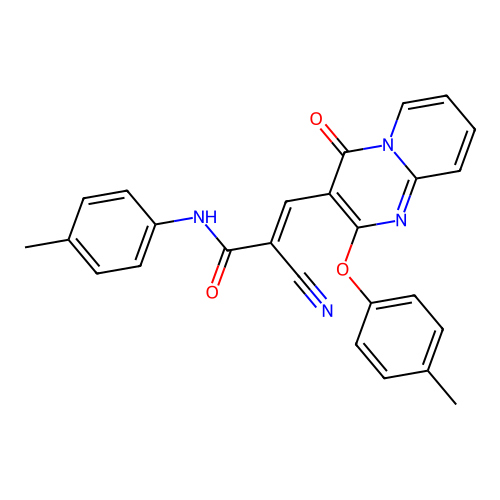 (2E)-2-cyano-3-[2-(4-methylphenoxy)-4-oxo-4H-pyrido[1,2-a]pyrimidin-3-yl]-N-(4-methylphenyl)prop-2-enamide structure