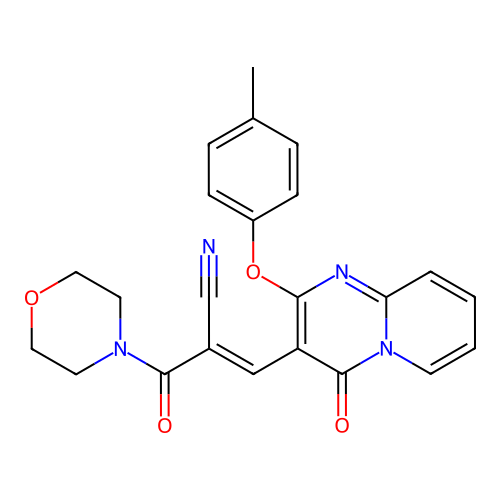 (2E)-3-[2-(4-methylphenoxy)-4-oxo-4H-pyrido[1,2-a]pyrimidin-3-yl]-2-(morpholin-4-ylcarbonyl)prop-2-enenitrile structure