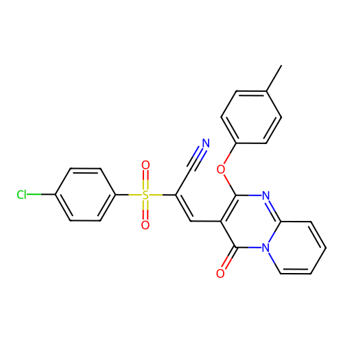 (2E)-2-(4-CHLOROBENZENESULFONYL)-3-[2-(4-METHYLPHENOXY)-4-OXO-4H-PYRIDO[1,2-A]PYRIMIDIN-3-YL]PROP-2-ENENITRILE structure
