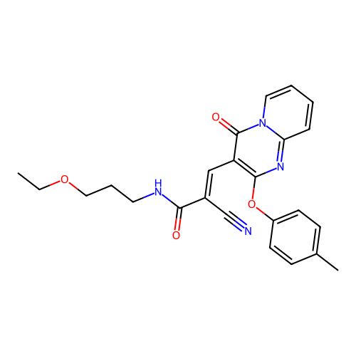 (2E)-2-cyano-N-(3-ethoxypropyl)-3-[2-(4-methylphenoxy)-4-oxo-4H-pyrido[1,2-a]pyrimidin-3-yl]prop-2-enamide structure