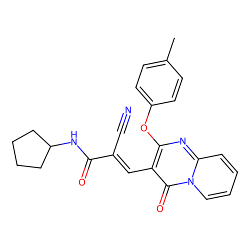 (2E)-2-cyano-N-cyclopentyl-3-[2-(4-methylphenoxy)-4-oxo-4H-pyrido[1,2-a]pyrimidin-3-yl]prop-2-enamide structure
