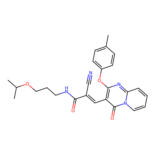 (2E)-2-cyano-3-[2-(4-methylphenoxy)-4-oxo-4H-pyrido[1,2-a]pyrimidin-3-yl]-N-[3-(propan-2-yloxy)propyl]prop-2-enamide structure
