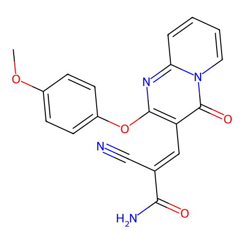 (2E)-2-cyano-3-[2-(4-methoxyphenoxy)-4-oxo-4H-pyrido[1,2-a]pyrimidin-3-yl]prop-2-enamide structure
