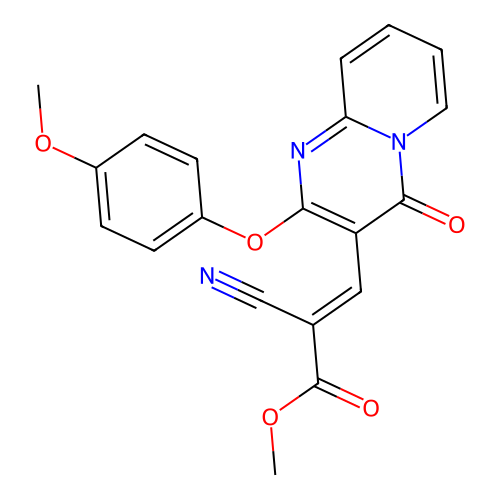 (E)-methyl 2-cyano-3-(2-(4-methoxyphenoxy)-4-oxo-4H-pyrido[1,2-a]pyrimidin-3-yl)acrylate structure