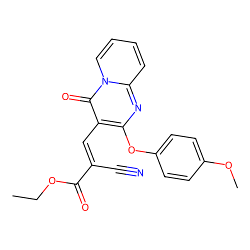 ethyl (2E)-2-cyano-3-[2-(4-methoxyphenoxy)-4-oxo-4H-pyrido[1,2-a]pyrimidin-3-yl]prop-2-enoate structure