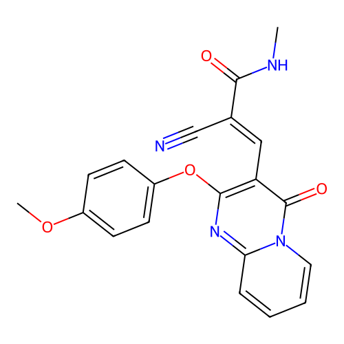 (2E)-2-cyano-3-[2-(4-methoxyphenoxy)-4-oxo-4H-pyrido[1,2-a]pyrimidin-3-yl]-N-methylprop-2-enamide structure