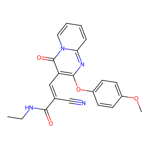 (2E)-2-cyano-N-ethyl-3-[2-(4-methoxyphenoxy)-4-oxo-4H-pyrido[1,2-a]pyrimidin-3-yl]prop-2-enamide structure
