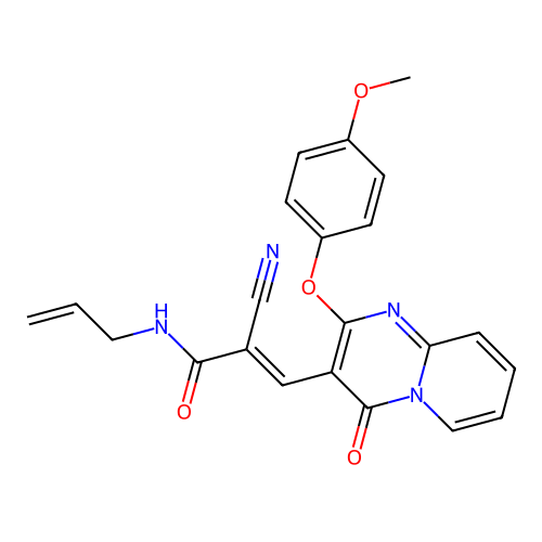 (2E)-2-cyano-3-[2-(4-methoxyphenoxy)-4-oxo-4H-pyrido[1,2-a]pyrimidin-3-yl]-N-(prop-2-en-1-yl)prop-2-enamide structure
