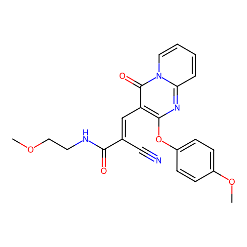 (2E)-2-cyano-N-(2-methoxyethyl)-3-[2-(4-methoxyphenoxy)-4-oxo-4H-pyrido[1,2-a]pyrimidin-3-yl]prop-2-enamide structure