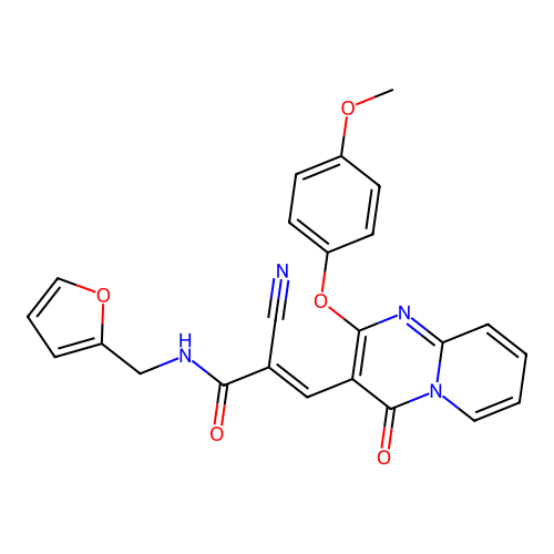 (2E)-2-cyano-N-(furan-2-ylmethyl)-3-[2-(4-methoxyphenoxy)-4-oxo-4H-pyrido[1,2-a]pyrimidin-3-yl]prop-2-enamide structure
